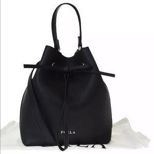 Authentic FURLA Drawstring 2Way Leather Black Gold